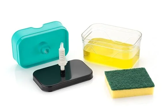 2-in-1 Liquid Soap Dispenser with Sponge Holder, Manual Press Dishwashing Liquid Pump Dispenser for Kitchen Sink, Soap Pump Container, Kitchen Soap Organizer, Dish Wash Liquid Dispenser with Sponge Caddy, Refillable Countertop Cleaning Accessory image 5