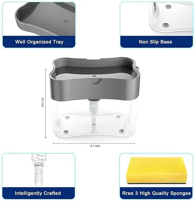 2-in-1 Liquid Soap Dispenser with Sponge Holder, Manual Press Dishwashing Liquid Pump Dispenser for Kitchen Sink, Soap Pump Container, Kitchen Soap Organizer, Dish Wash Liquid Dispenser with Sponge Caddy, Refillable Countertop Cleaning Accessory thumbnail 3