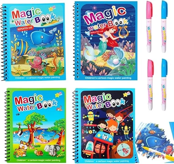 Magic Water Book Reusable Water Coloring Book with Magic Water Pen, Mess Free Doodle Drawing Pad, Educational Painting Activity Book, Reusable Magic Drawing Book for Toddlers, Preschool Kids, Boys & Girls Learning Toy Travel Activity Book image 1