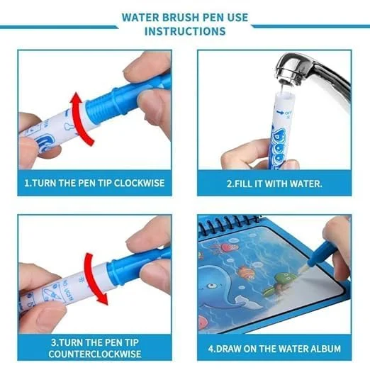 Magic Water Book Reusable Water Coloring Book with Magic Water Pen, Mess Free Doodle Drawing Pad, Educational Painting Activity Book, Reusable Magic Drawing Book for Toddlers, Preschool Kids, Boys & Girls Learning Toy Travel Activity Book image 2