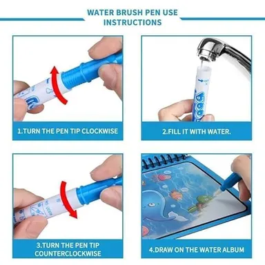 Magic Water Book Reusable Water Coloring Book with Magic Water Pen, Mess Free Doodle Drawing Pad, Educational Painting Activity Book, Reusable Magic Drawing Book for Toddlers, Preschool Kids, Boys & Girls Learning Toy Travel Activity Book thumbnail 1