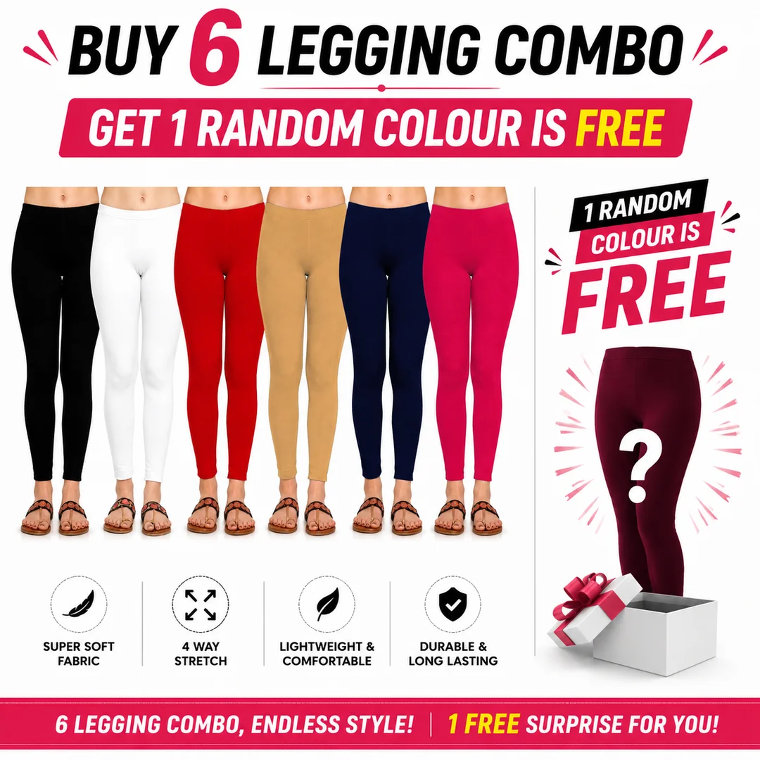 Womens Cotton Stretch Ankle Leggings Combo Pack of 6 1 Free Random image 1