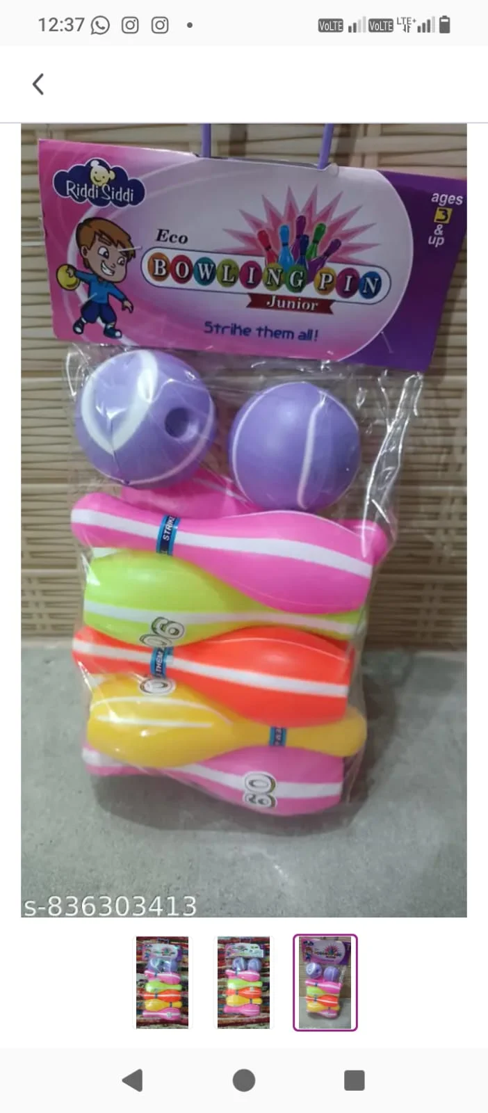 Kids Bowling Pin Set Junior Eco Toy Game with 6 Colourful Plastic Pins and 2 Balls, Indoor Outdoor Bowling Activity Set for Boys & Girls Age 3 Years Plus Fun Learning Play image 1