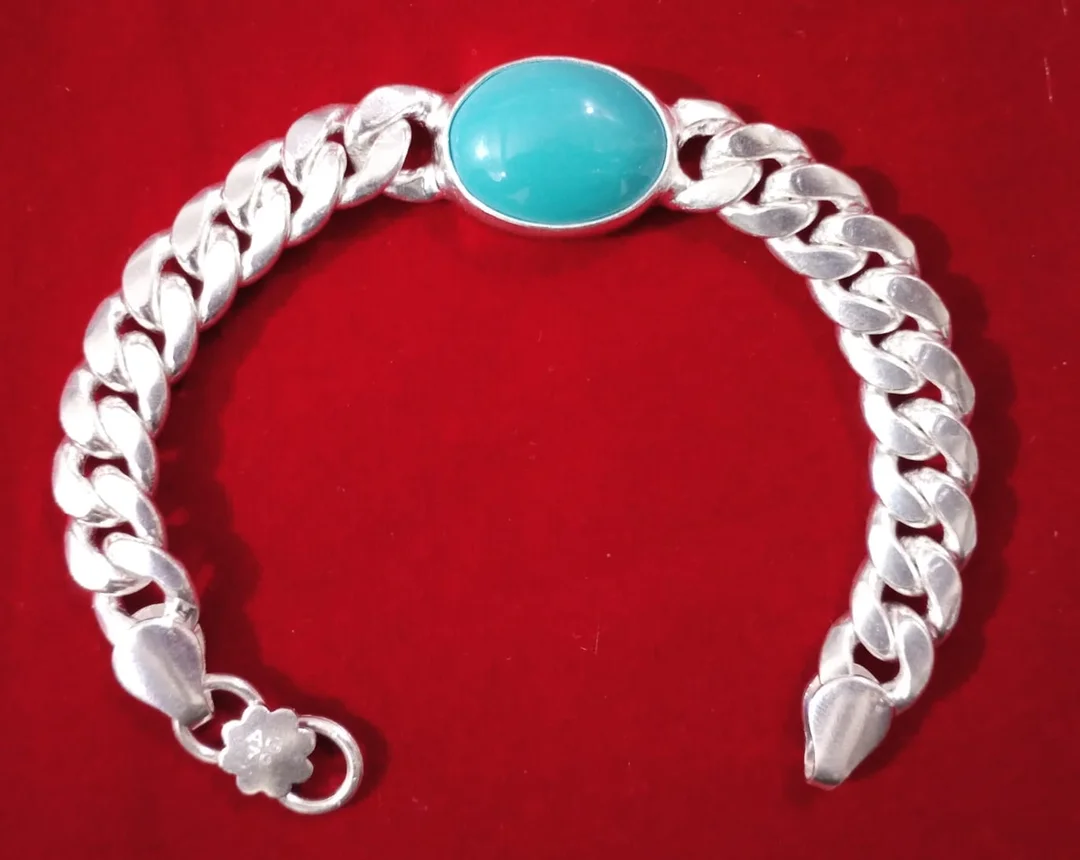 Premium Quality German Silver White Metal Fancy Designer Turquoise Bracelet 10 Inches Standard Size Fashion Jewellery Handcrafted Look Elegant Ethnic Wear Accessory for Women image 1