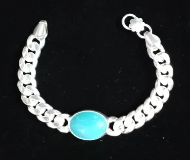 Premium Quality German Silver White Metal Fancy Designer Turquoise Bracelet 10 Inches Standard Size Fashion Jewellery Handcrafted Look Elegant Ethnic Wear Accessory for Women thumbnail 1
