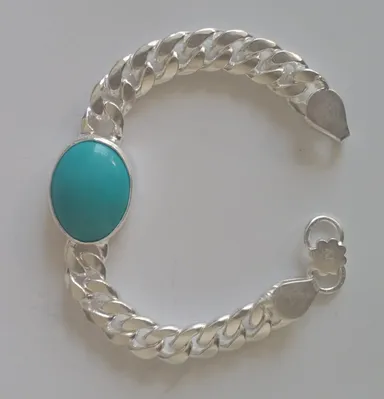 Premium Quality German Silver White Metal Fancy Designer Turquoise Bracelet 10 Inches Standard Size Fashion Jewellery Handcrafted Look Elegant Ethnic Wear Accessory for Women thumbnail 2