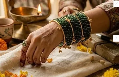 Designer Green Stone Bangles Set for Women Gold Tone Ethnic Bridal Chudi Set Traditional Wedding Jewellery Festival Wear Kangan with Decorative Hanging Beads Gift for Women and Girls Green 2.8 thumbnail 1