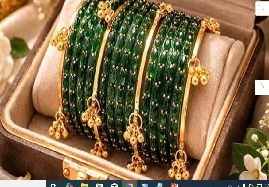 Designer Green Stone Bangles Set for Women Gold Tone Ethnic Bridal Chudi Set Traditional Wedding Jewellery Festival Wear Kangan with Decorative Hanging Beads Gift for Women and Girls Green 2.8 image 1
