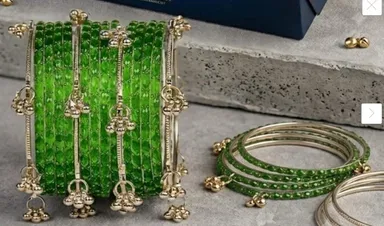 Premium Traditional Emerald Green Glass Bangle Set with Gold-Plated Ghungroo Latkan Designer Kangan Ends for Women & Girls Wedding Bridal Ethnic Jewellery Festival Wear Emerald Green 2.2  thumbnail 0
