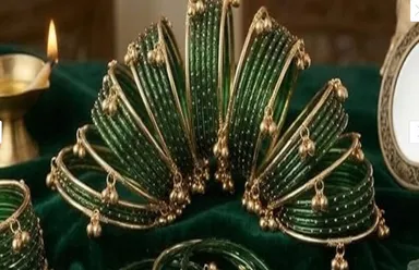 Premium Traditional Emerald Green Glass Bangle Set with Gold-Plated Ghungroo Latkan Designer Kangan Ends for Women & Girls Wedding Bridal Ethnic Jewellery Festival Wear Emerald Green 2.8 thumbnail 3
