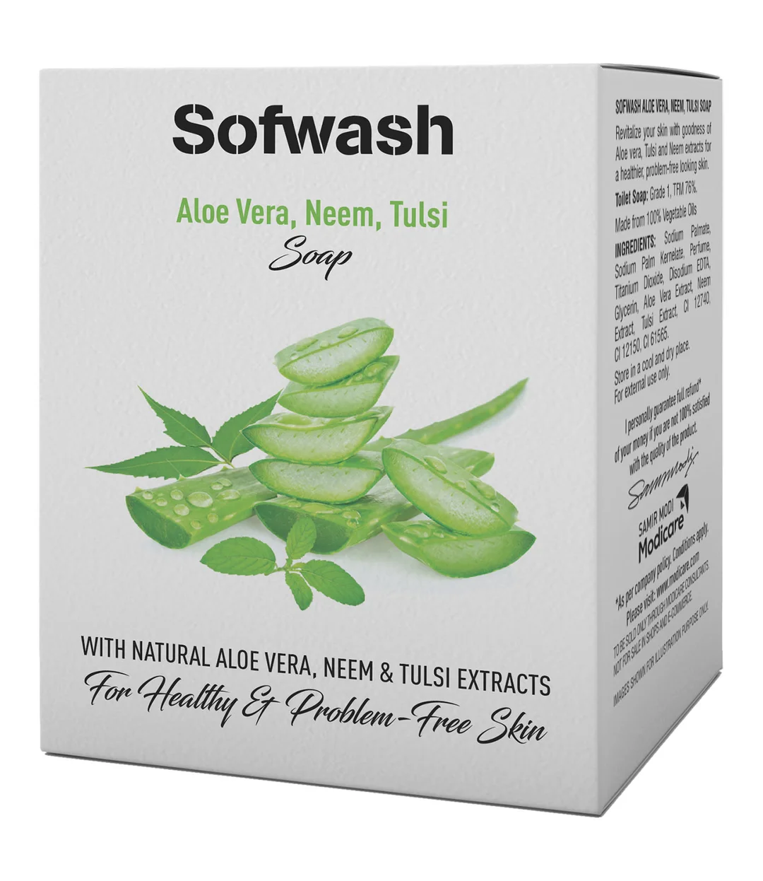 Sofwash Aloe Vera Neem Tulsi Herbal Bath Soap for Healthy Problem-Free Skin with Natural Herbal Extracts Moisturising Daily Cleansing Soap for Men Women All Skin Types 100g image 1