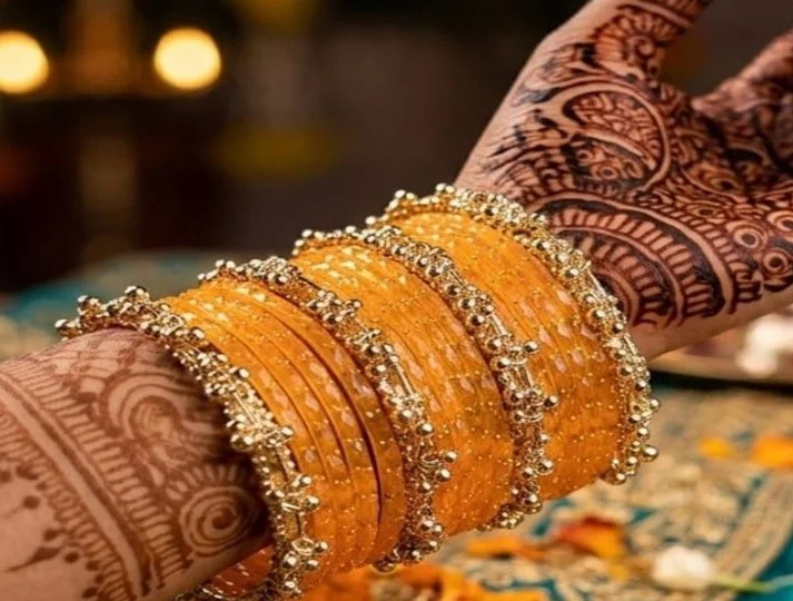 Premium Traditional Orange Bridal Chooda Bangles Set for Women with Gold Beaded Kundan Style Design, Wedding Bangles, Punjabi Chura, Ethnic Bridal Jewellery for Marriage, Engagement, Karwa Chauth, Festivals and Special Occasions give me Orange 2.8 image 3