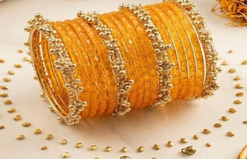Premium Traditional Orange Bridal Chooda Bangles Set for Women with Gold Beaded Kundan Style Design, Wedding Bangles, Punjabi Chura, Ethnic Bridal Jewellery for Marriage, Engagement, Karwa Chauth, Festivals and Special Occasions give me Orange 2.8 image 1