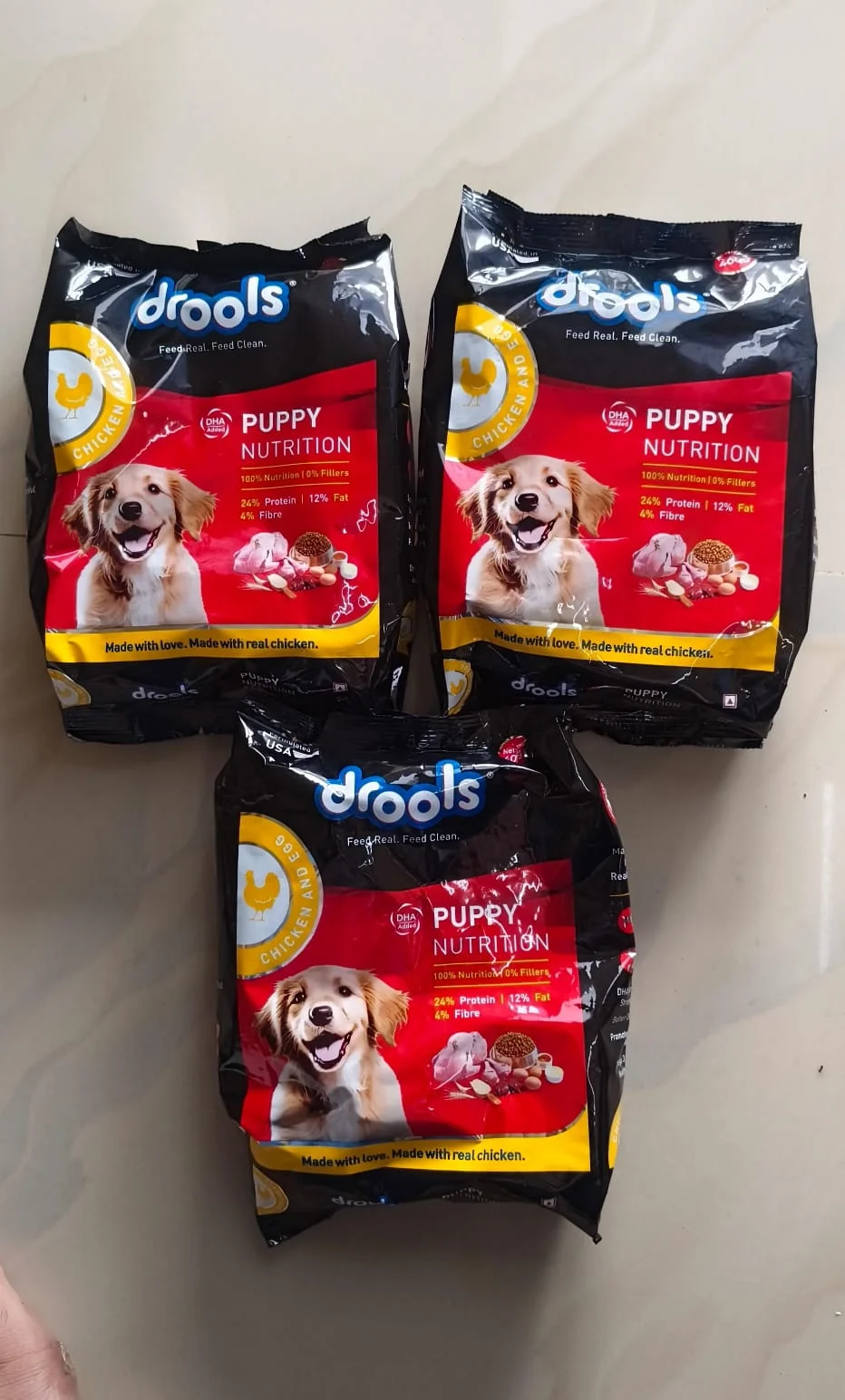Drools Puppy Nutrition Dry Dog Food Chicken & Egg Formula for Puppies All Breeds 400g x 3 Pack High Protein Complete & Balanced Nutrition with DHA Omega 3 & 6 image 1