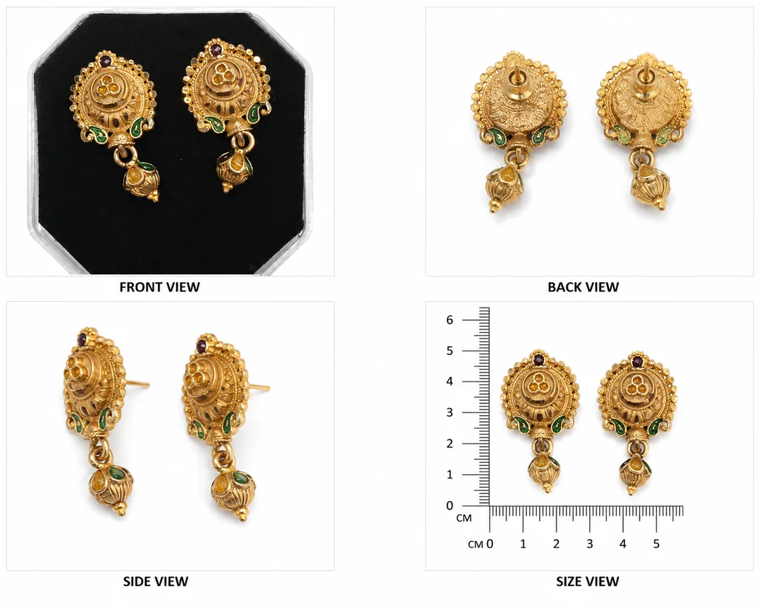 Traditional Gold-Tone Kundan Style Ethnic Drop Earrings with Green Stone Detailing for Women image 1