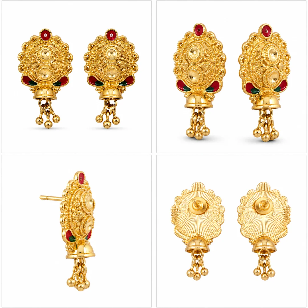 Traditional Gold-Tone Antique Peacock Design Jhumka Earrings for Women & Girls image 2