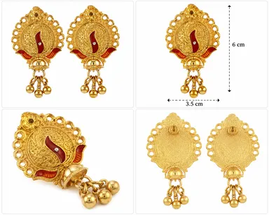 Traditional Gold-Plated Look Ethnic Drop Earrings with Red Enamel Detailing for Women thumbnail 1
