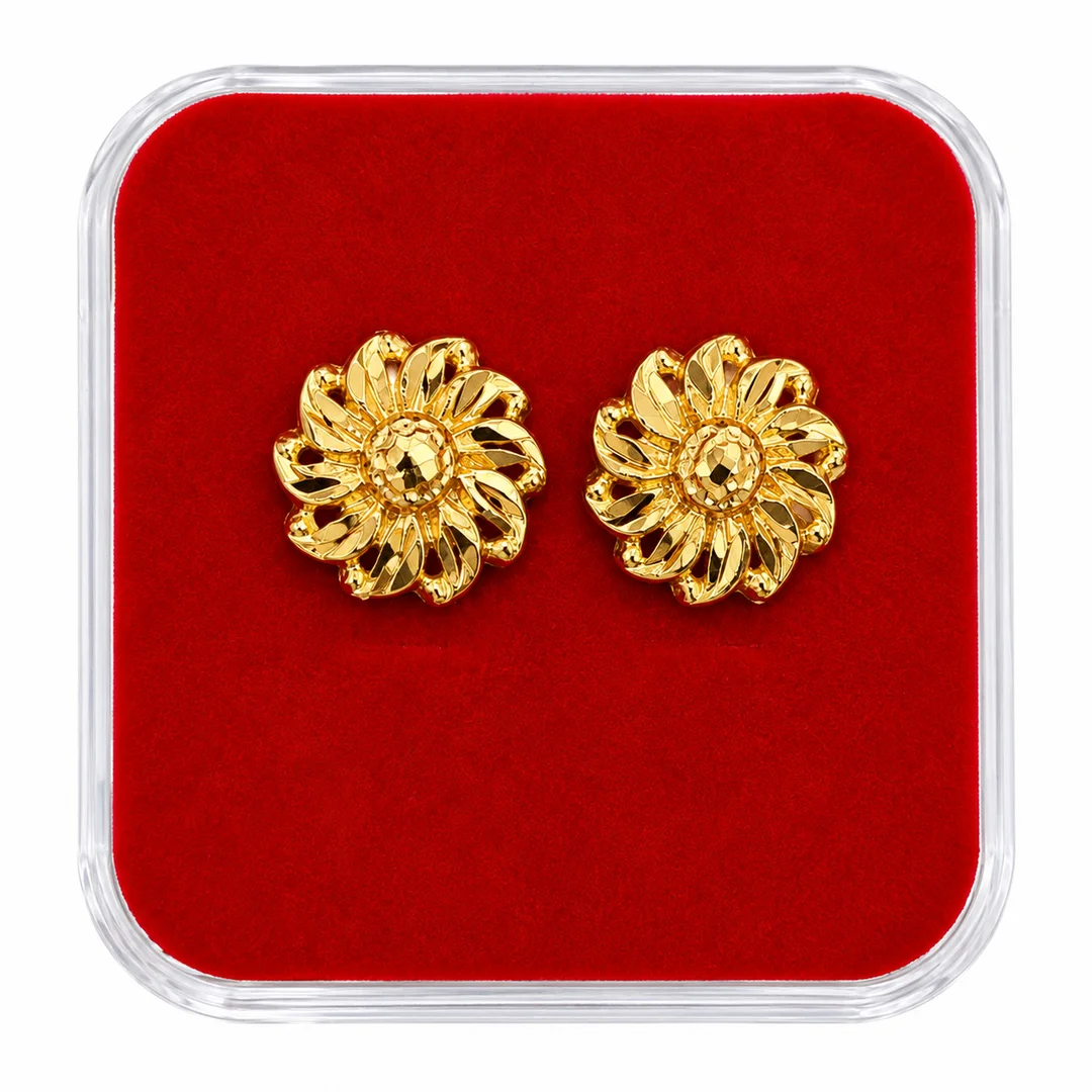 Floral Gold-Tone Stud Earrings for Women & Girls | Elegant Traditional Flower Design Earrings image 1