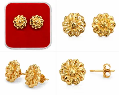Floral Gold-Tone Stud Earrings for Women & Girls | Elegant Traditional Flower Design Earrings thumbnail 1