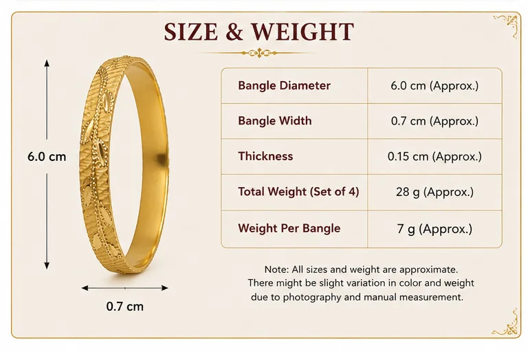 Traditional Gold-Tone Textured Leaf Design Bangle Set for Women – Elegant Ethnic & Festive Jewellery, Set of 4 image 2