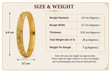 Traditional Gold-Tone Textured Leaf Design Bangle Set for Women – Elegant Ethnic & Festive Jewellery, Set of 4 thumbnail 1