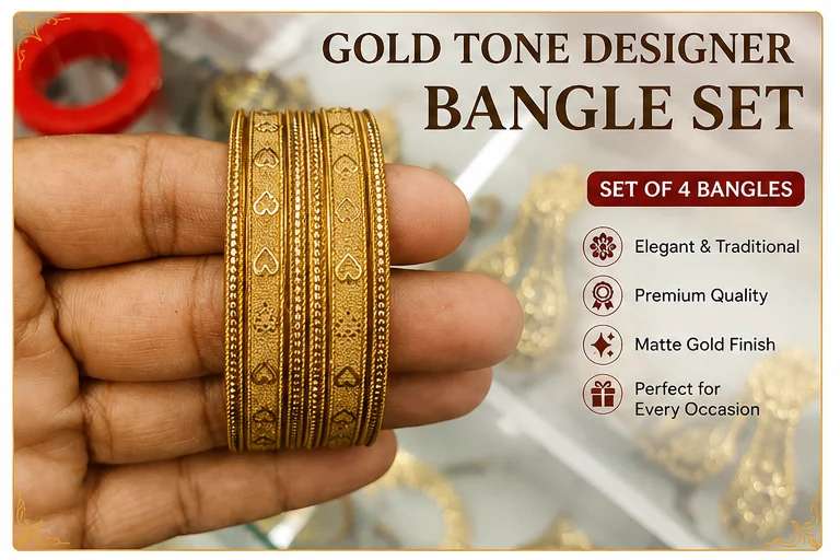 Traditional Gold-Tone Heart Pattern Designer Bangle Set of 4 for Women – Textured Ethnic. image 1