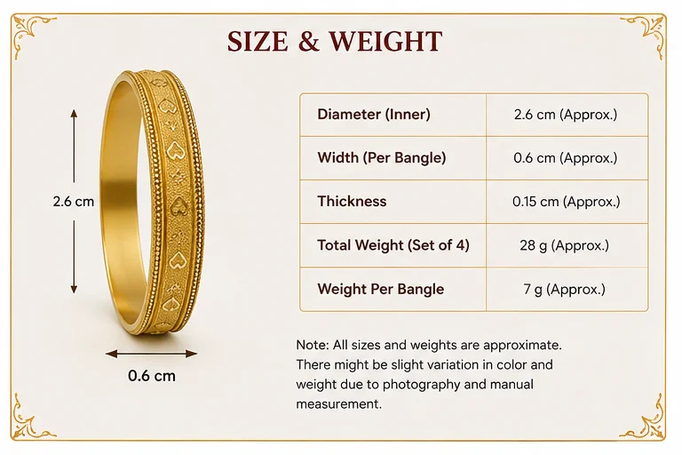 Traditional Gold-Tone Heart Pattern Designer Bangle Set of 4 for Women – Textured Ethnic. image 3