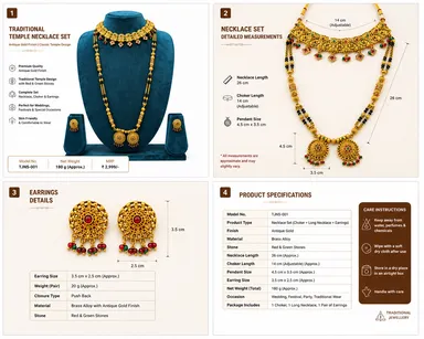 Traditional Temple Jewellery Choker and Long Necklace Set with Matching Earrings thumbnail 1