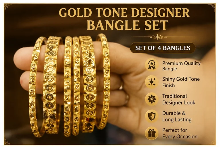 Traditional Gold-Tone Embossed Floral & Circular Pattern Designer Bangle Set of 4 for Women image 1