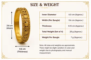 Traditional Gold-Tone Embossed Floral & Circular Pattern Designer Bangle Set of 4 for Women thumbnail 2