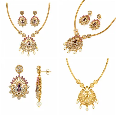 Gold Tone Peacock Design Necklace Set with Matching Earrings for Women thumbnail 1