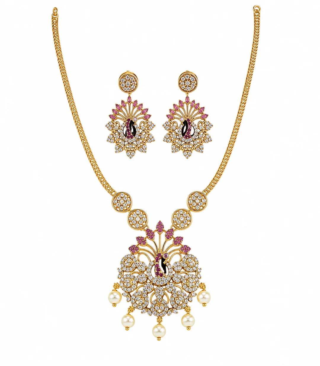 Gold Tone Peacock Design Necklace Set with Matching Earrings for Women image 1