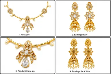 Elegant Gold-Tone CZ Pearl Drop Necklace & Jhumka Earrings Set for Women thumbnail 1
