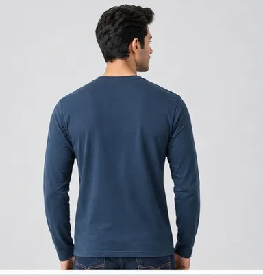 Men’s Navy Blue Printed Cotton Full Sleeve T-Shirt, Round Neck Regular Fit Casual Wear for men size.L thumbnail 2