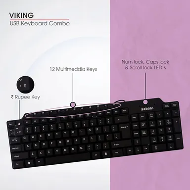 Zebion Vikings Wired Keyboard Mouse Combo, Black – Best Wired Keyboard and Mouse Combo for Gaming, PC, and Laptop thumbnail 1
