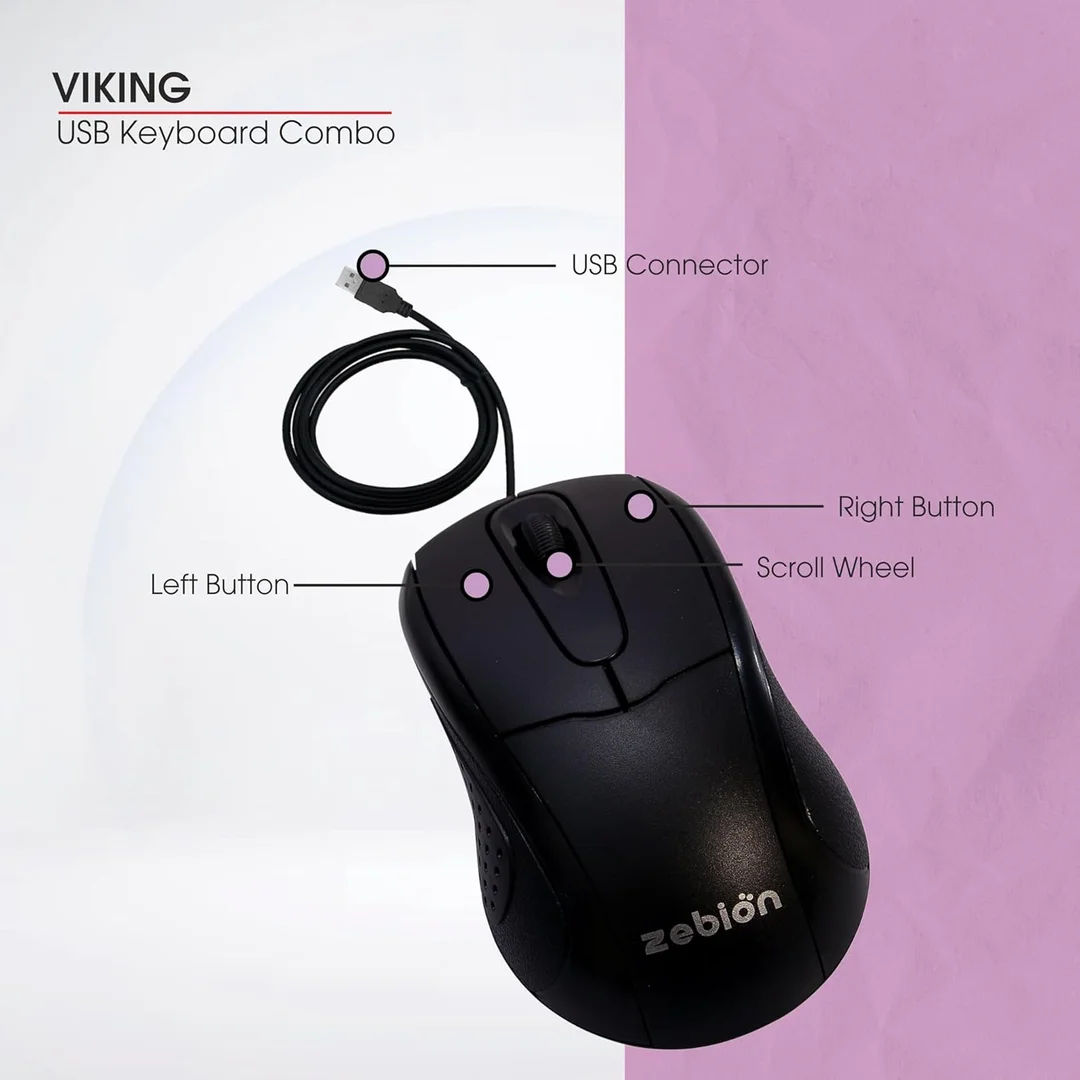 Zebion Vikings Wired Keyboard Mouse Combo, Black – Best Wired Keyboard and Mouse Combo for Gaming, PC, and Laptop image 3