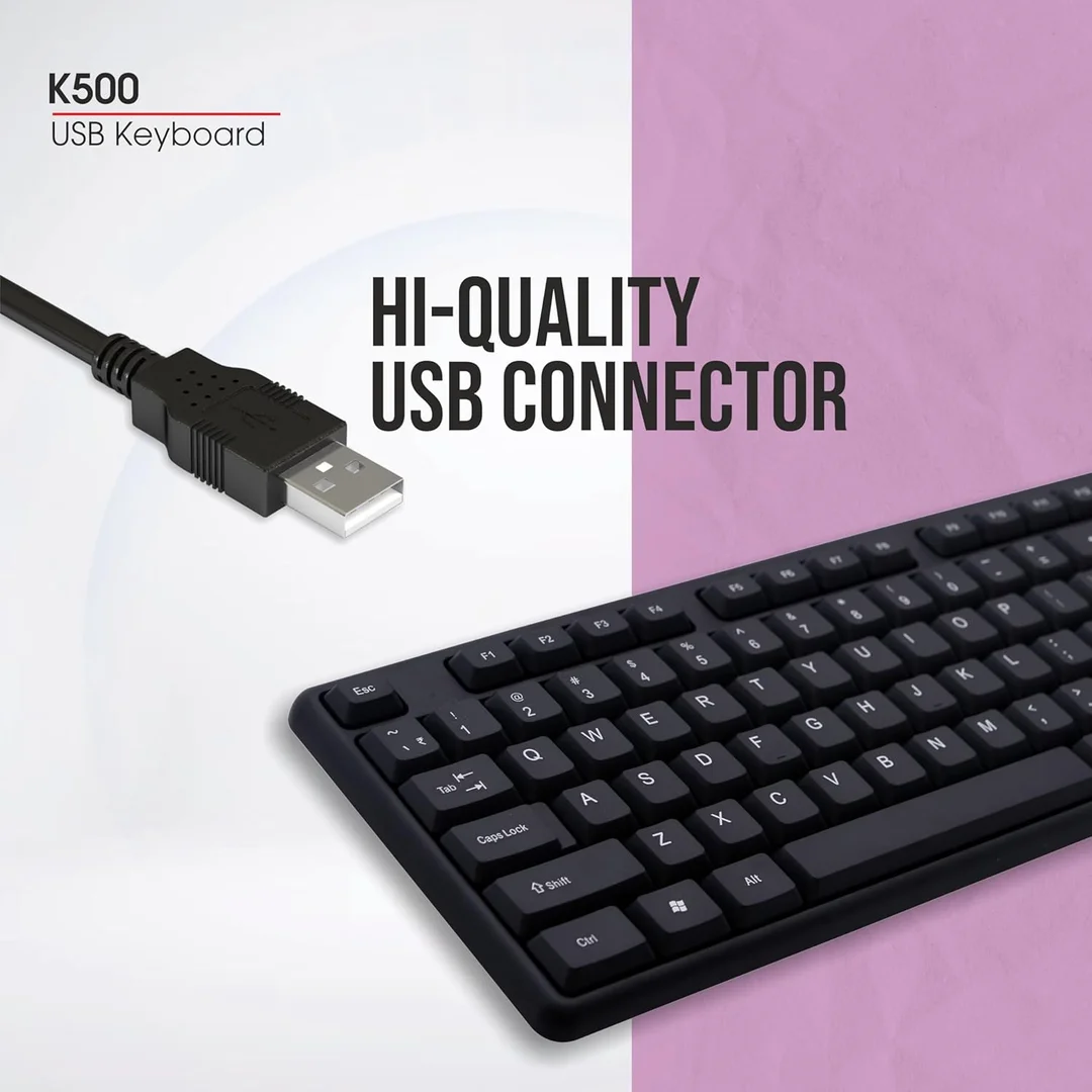 Zebion K500 USB Wired Keyboard 102‑Key Rugged Heavy‑Duty Ergonomic Clicky Touch Design with Rupee Key for PC Laptop India image 2