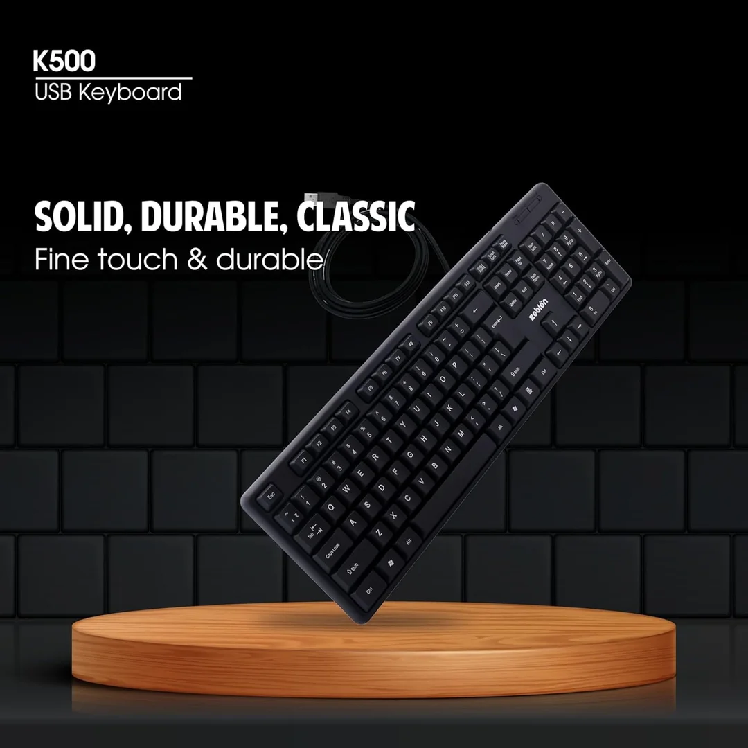 Zebion K500 USB Wired Keyboard 102‑Key Rugged Heavy‑Duty Ergonomic Clicky Touch Design with Rupee Key for PC Laptop India image 6