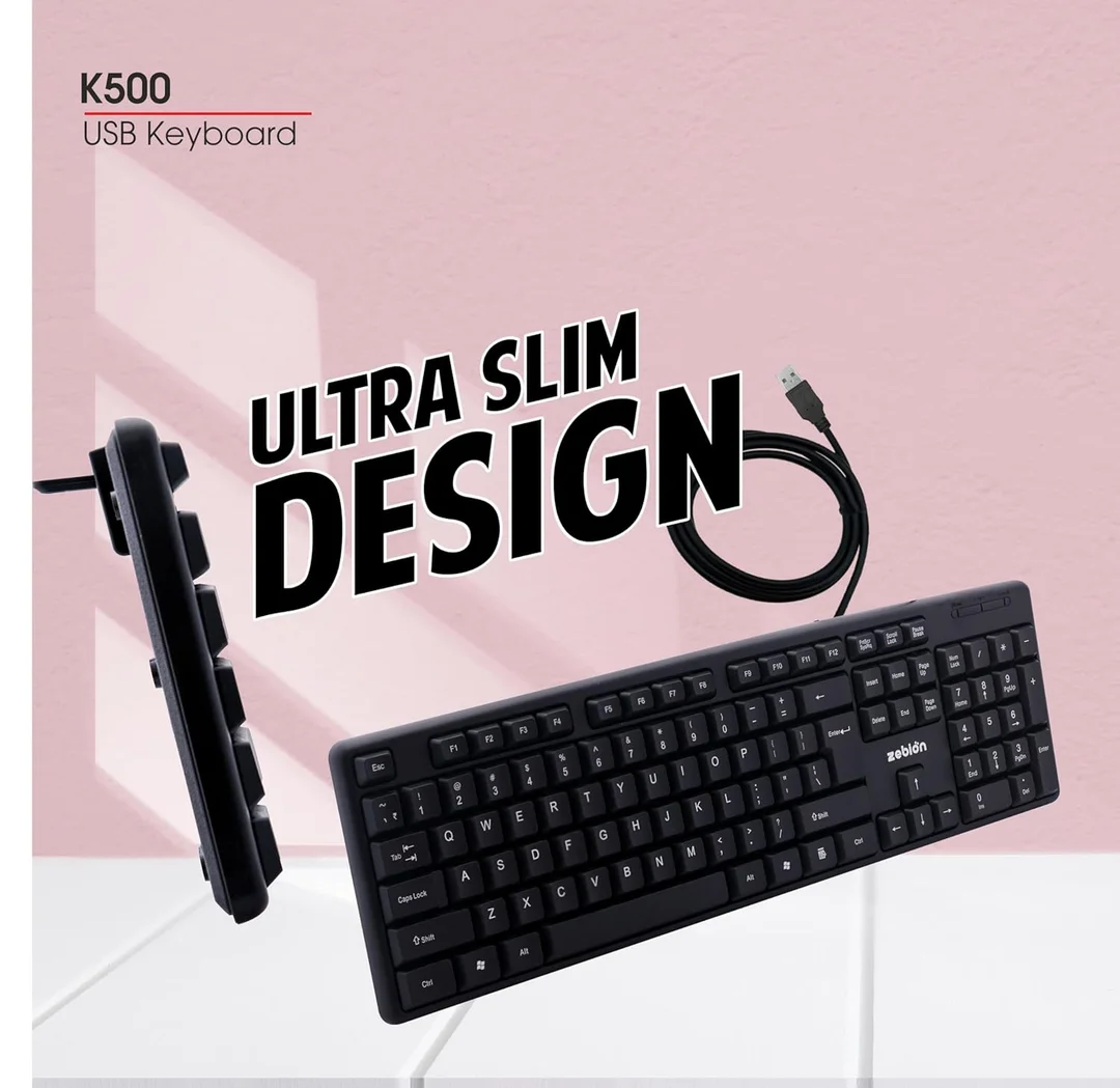 Zebion K500 USB Wired Keyboard 102‑Key Rugged Heavy‑Duty Ergonomic Clicky Touch Design with Rupee Key for PC Laptop India image 7