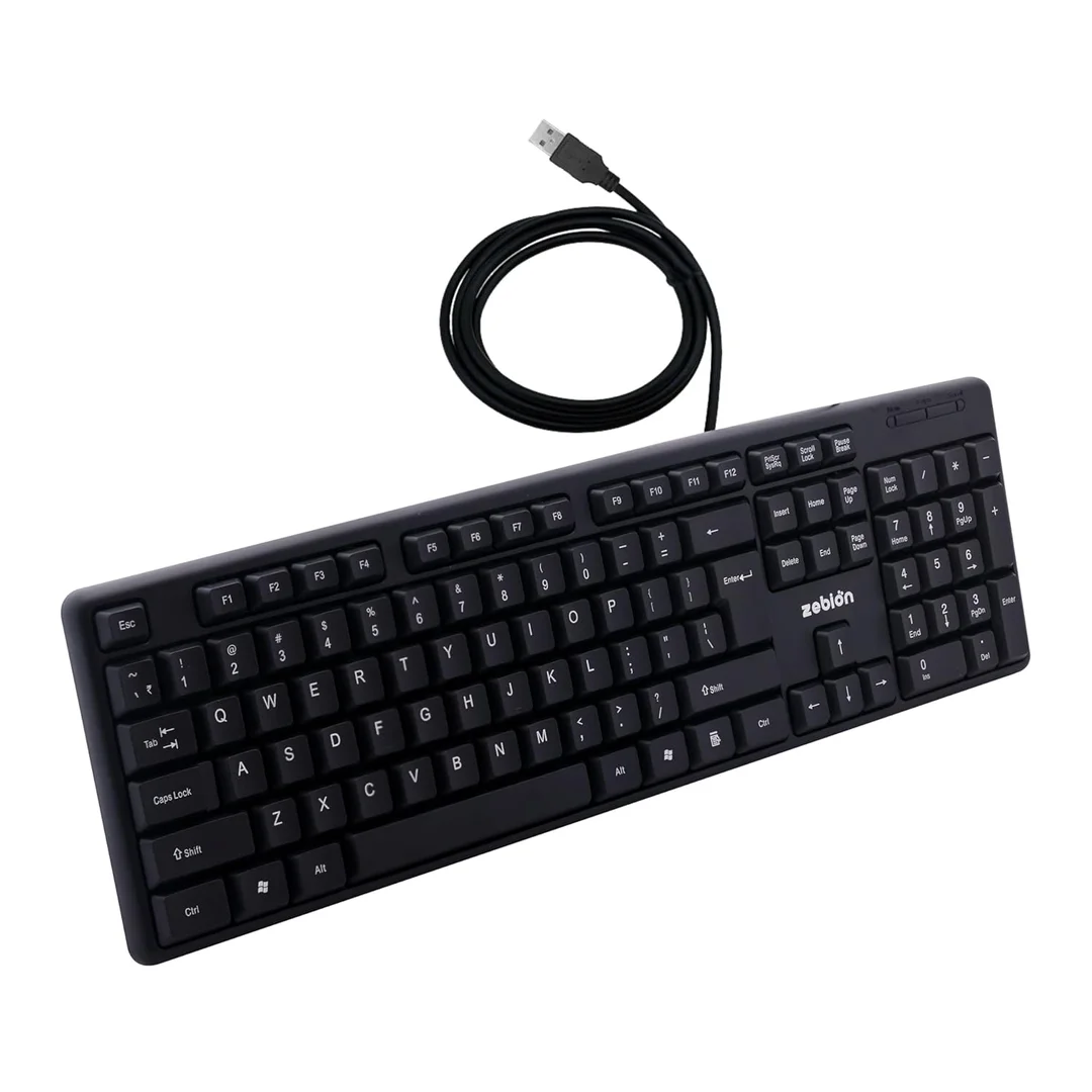 Zebion K500 USB Wired Keyboard 102‑Key Rugged Heavy‑Duty Ergonomic Clicky Touch Design with Rupee Key for PC Laptop India image 1