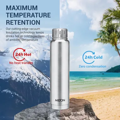 Milton Elfin 500 ml Thermosteel Vacuum Insulated Stainless Steel Water Bottle Leak-Proof Silver Office Gym School Daily Use, 24 Hr Hot Cold Performance thumbnail 2