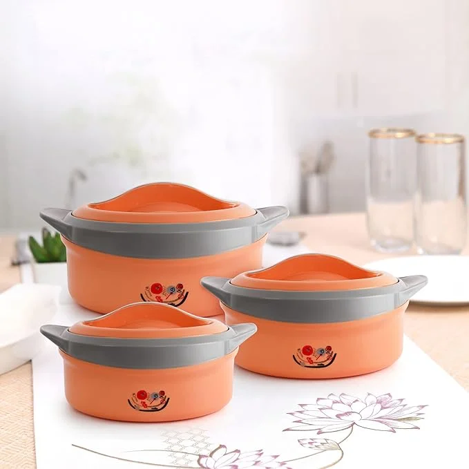 CELLO Solaris Stainless Steel Insulated Casserole Set of 3 with Firm Twist Lock Lid 500ml 1000ml 1500ml Serve and Store Hot Food image 2