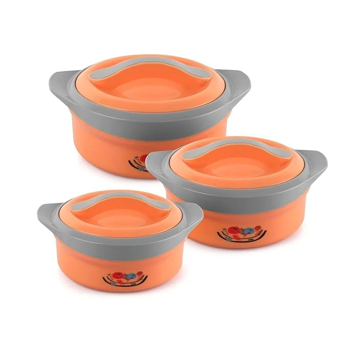 CELLO Solaris Stainless Steel Insulated Casserole Set of 3 with Firm Twist Lock Lid 500ml 1000ml 1500ml Serve and Store Hot Food image 1