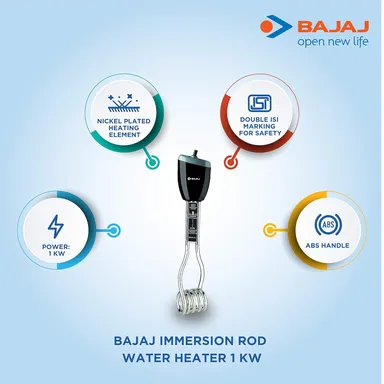 Bajaj Waterproof 1KW 1000W Immersion Heater Rod | Fast Water Heating Electric Immersion Heater for Home, Bathroom, Kitchen, Durable & Energy Efficient thumbnail 1