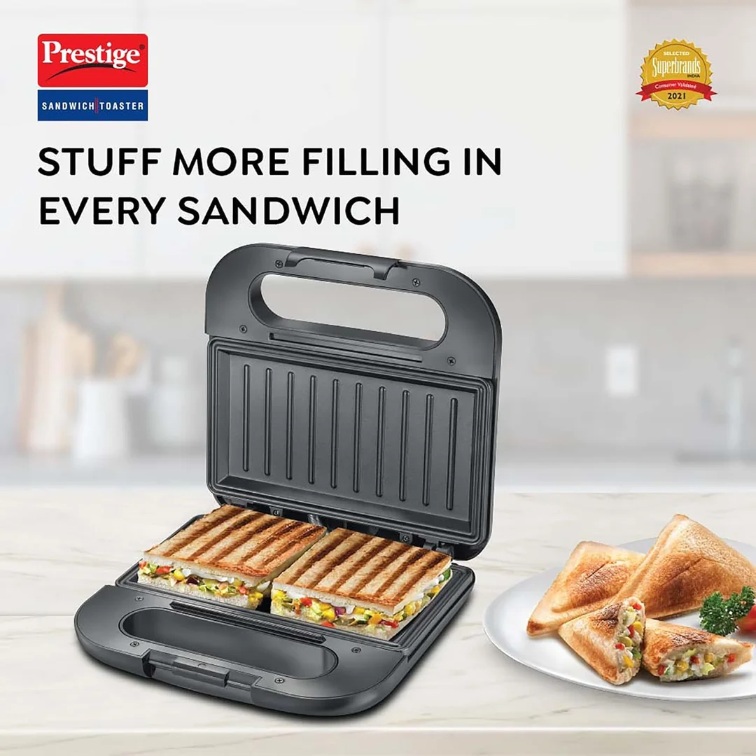 Prestige PGDP 03-SS 750W Sandwich Toaster – Non-Stick, Easy-Clean, Compact Sandwich Maker for Quick Meals image 2