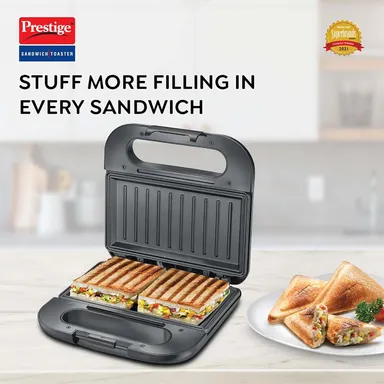 Prestige PGDP 03-SS 750W Sandwich Toaster – Non-Stick, Easy-Clean, Compact Sandwich Maker for Quick Meals thumbnail 1