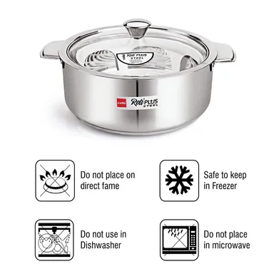 Cello Roti Plus Insulated Stainless Steel Casserole with Glass Lid | Double Walled, PU Insulated Roti Hot Pot for Kitchen, Chapati & Food Storage | Silver thumbnail 4