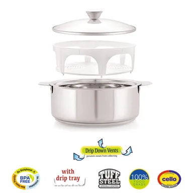 Cello Roti Plus Insulated Stainless Steel Casserole with Glass Lid | Double Walled, PU Insulated Roti Hot Pot for Kitchen, Chapati & Food Storage | Silver thumbnail 5