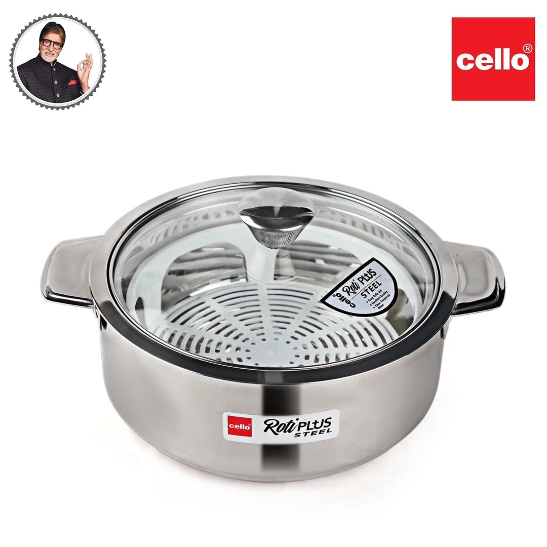 Cello Roti Plus Insulated Stainless Steel Casserole with Glass Lid | Double Walled, PU Insulated Roti Hot Pot for Kitchen, Chapati & Food Storage | Silver image 9