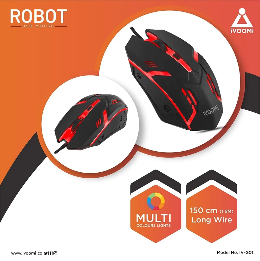 iVOOMi Robot Wired Gaming Mouse | Optical USB 2.0 | High DPI Precision for PC and Laptop | Black image 2